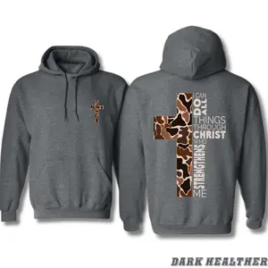 Christian Hoodie - Camo Cross Design with Philippians 4:13 Verse, Cozy Fit for Faithful Believers and Outdoor Enthusiasts - Menswear