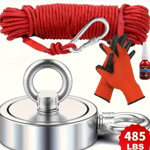 60mm fishing magnet, with red rope and gloves plus glue, super strong fishing magnet, very suitable for river Magnet Fishing Kit