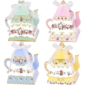 24Pcs Vintage Floral Tea Party Favor Gift Boxes Mini Teapot Candy Box Party Decorations for Wedding Birthday Baby Shower Girls Paper Goodie Treat Bags Spring Party Supplies