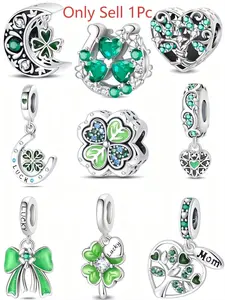 Lucky Clover & Moon Heart Charms Fits Pandora Bracelet, Crystal Dangle Beads for Jewelry Making, Perfect Accessory
