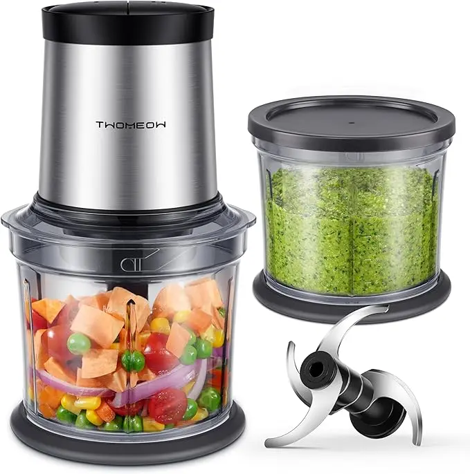 4-Cup Durable Multi-Functional Electric Food Chopper - Small Powerful Kitchen Food Processor with 2 Bowls, 2 Speeds, 4 Blades for Vegetables, Meat