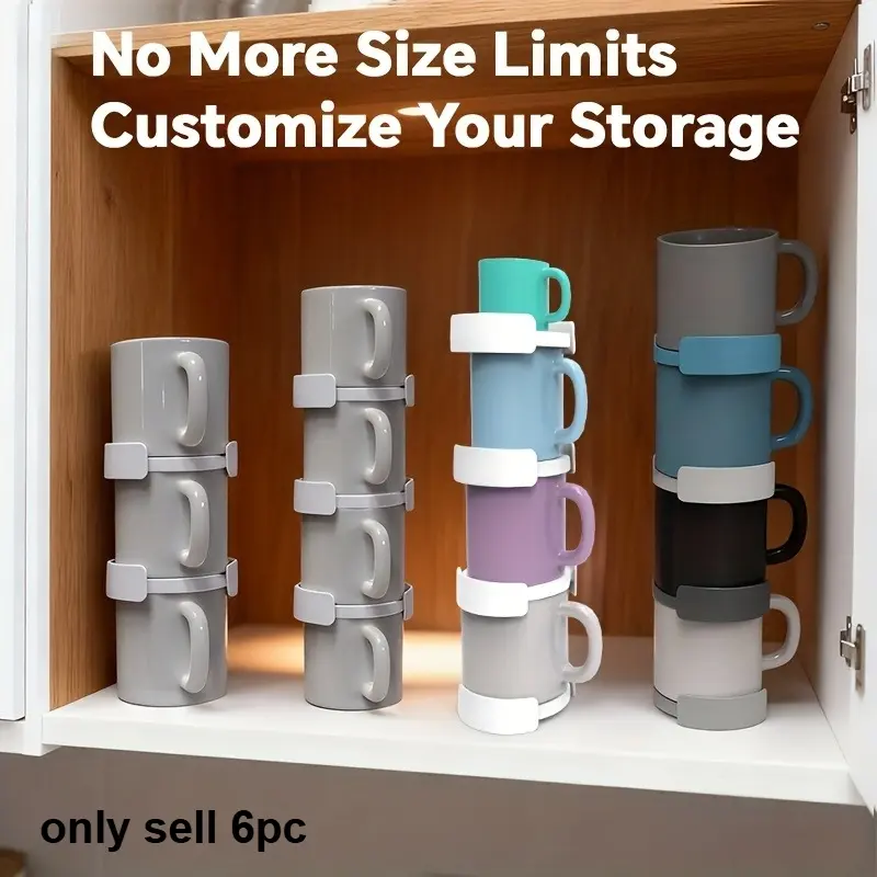 6-Piece Coffee Mug Set, Cabinet Organizer Rack, Cup Holders, Teacup Stacker, Coffee Mug Storage, Space-Saving Design, Ideal for Home Use