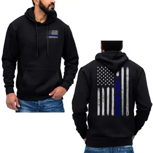 Custom Last Name Police Thin Blue Line Vertical Flag Hoodie Sweatshirt - Soft Cotton Blend Fabric Menswear Breathable