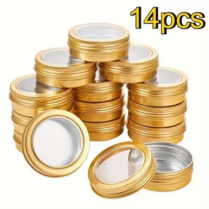 For Home Storage, Travel Organization & DIY Crafts, Classification Storage Solution, Gold Round Plastic Storage Jars, Transparent Window Lid Stackable, Effortlessly Handle Small Item Classification Storage, 14 Pack
