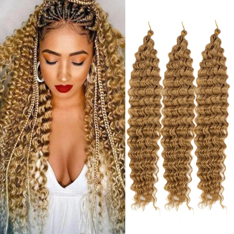 30 Inch Human Braiding Hair for Boho Braids, Deep Wave Bulk Knotless Braids Curly Bohemian Water Wave Braiding(#27, (3 No Weft Bundles/Pack))