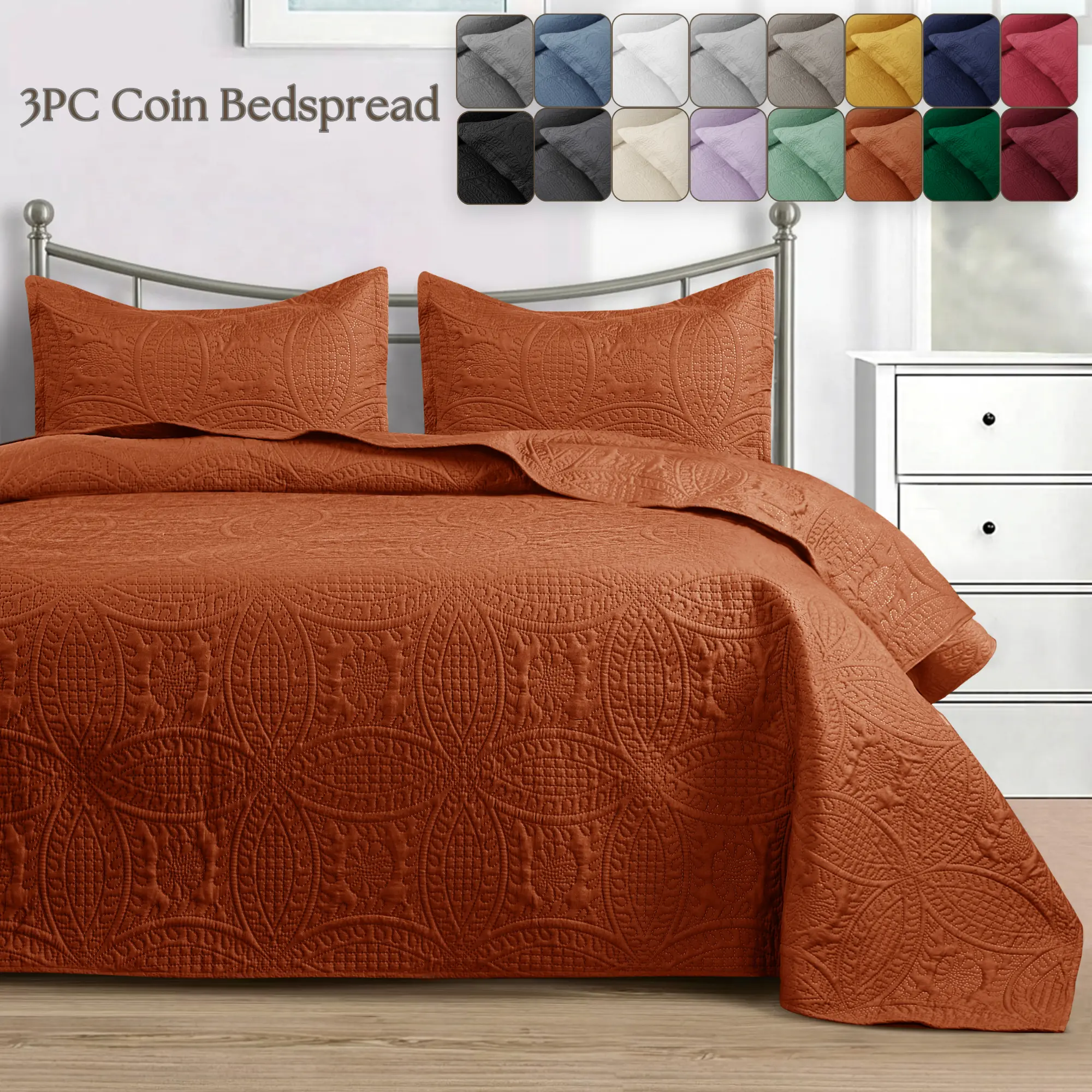 Modern Coin Quilt Set - Ultra-Soft Lightweight Bedspread - Breathable All-Season Coverlet for Hot Sleepers - 3 Piece Bedding Set