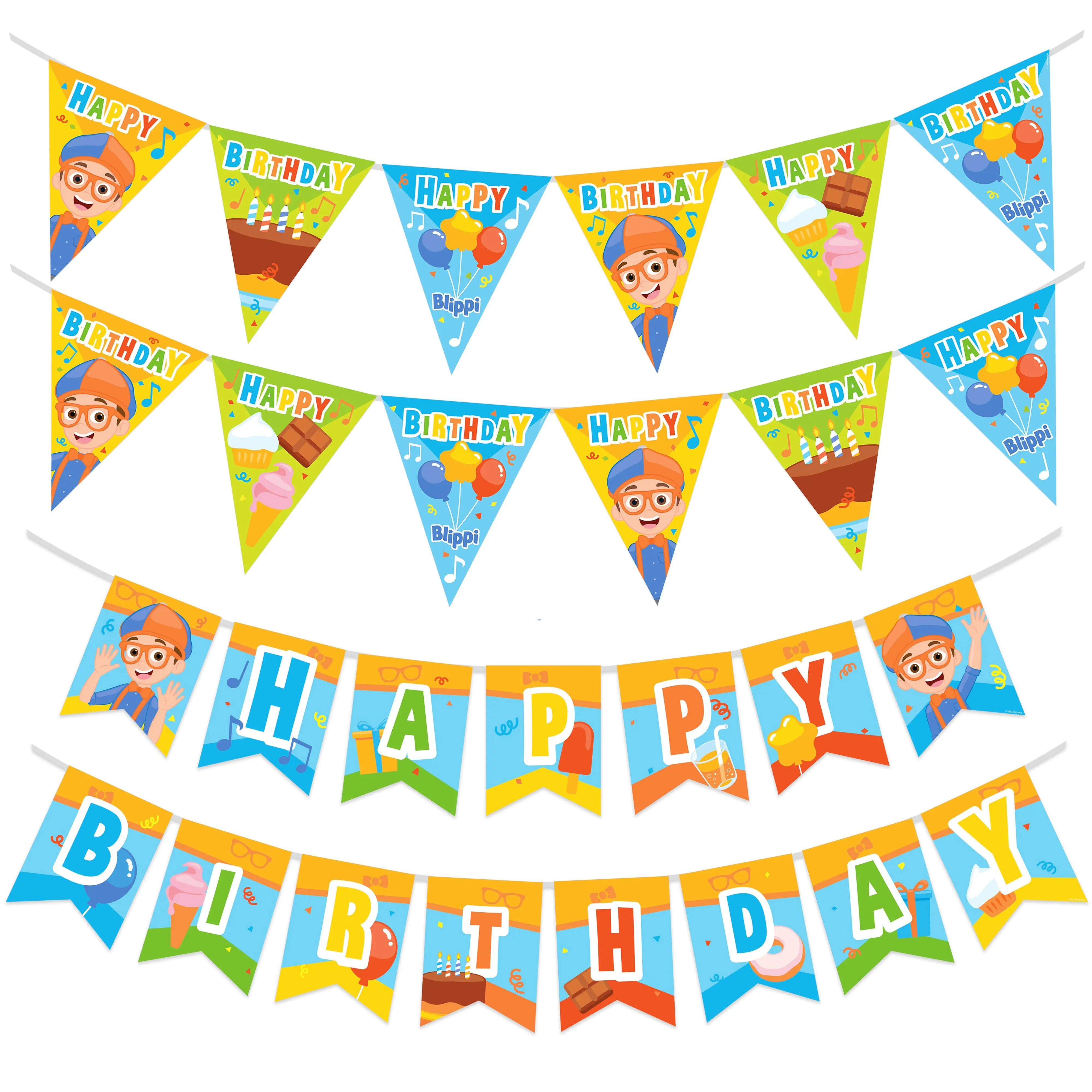 Blippi Birthday Banner & Pennants Kit - Blippi Party Supplies