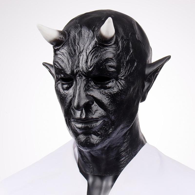 Evil Devil Mask with Horns Design, Horror Demon Halloween Latex Helmet, Create Spooky Atmosphere for Halloween Cosplay & Horror Theme Parties, Perfect Costume Accessory