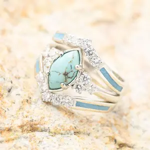 Hollow Turquoise Ring with Delicate Rhinestone Engagement, Wedding Rings, Anniversary Birthday Gift Jewelry