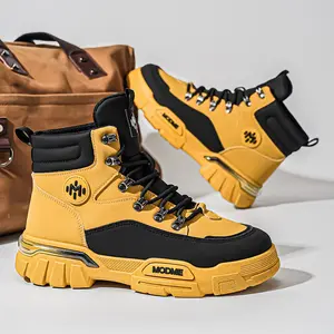 MODME Western Cowboy Winter Boots Yellow Black Olive Rugged Traction Sole Warm  Chunky Platform Weather Resistant Upper Work Boots Casual Outdoor Footwear All Season Comfort Bold Western Style Heavy Duty Stitching Secure Lace Up Fit Water Proof