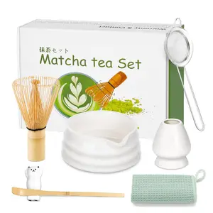 7Pcs Matcha Kit Set, Whisk and Bowl with Spout & Measuring Spoon, Japanese Tea Making Tools