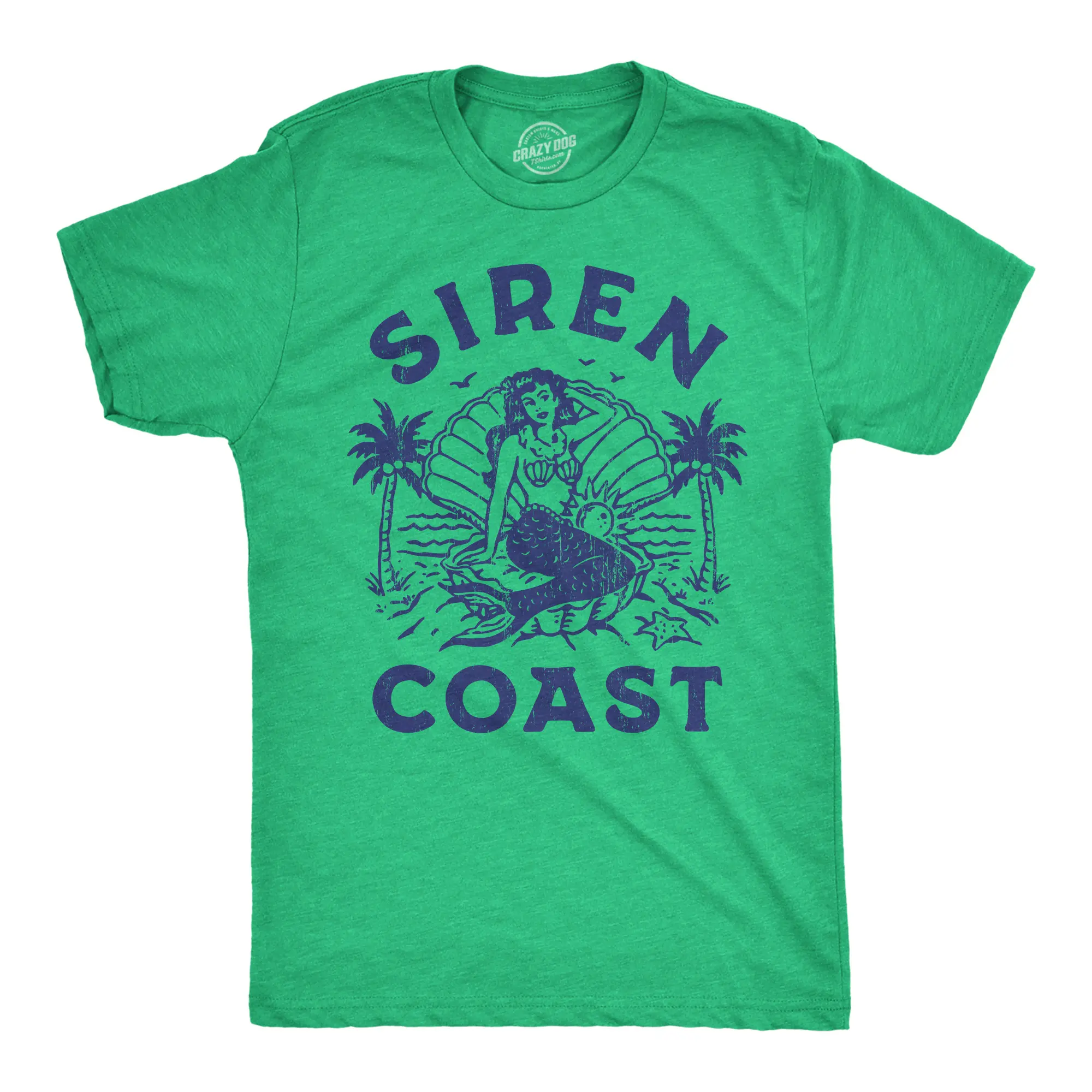 Mens Siren Coast T Shirt Funny Tropical Mermaid Beach Lovers Tee for Guys Mens Funny T Shirts Cool Vintage Fashion T-Shirt Gift Classic Menswear Funny Animal Short Sleeve Novelty Tees for Guys Green -