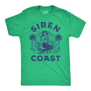 Mens Siren Coast T Shirt Funny Tropical Mermaid Beach Lovers Tee for Guys Mens Funny T Shirts Cool Vintage Fashion T-Shirt Gift Classic Menswear Funny Animal Short Sleeve Novelty Tees for Guys Green -