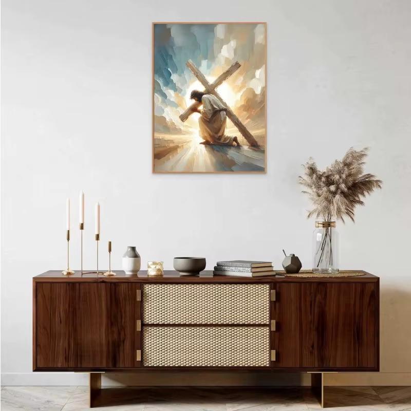 Modern Christian Believer Poster Jesus Praying Shepherd Bible Verse Easter Canvas Painting Wall Art for Kids Room Home Decor NONE