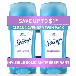 Secret Invisible Solid Antiperspirant and Deodorant, Clean Lavender Scent, Twin Pack, 2.6 Oz Procter & Gamble