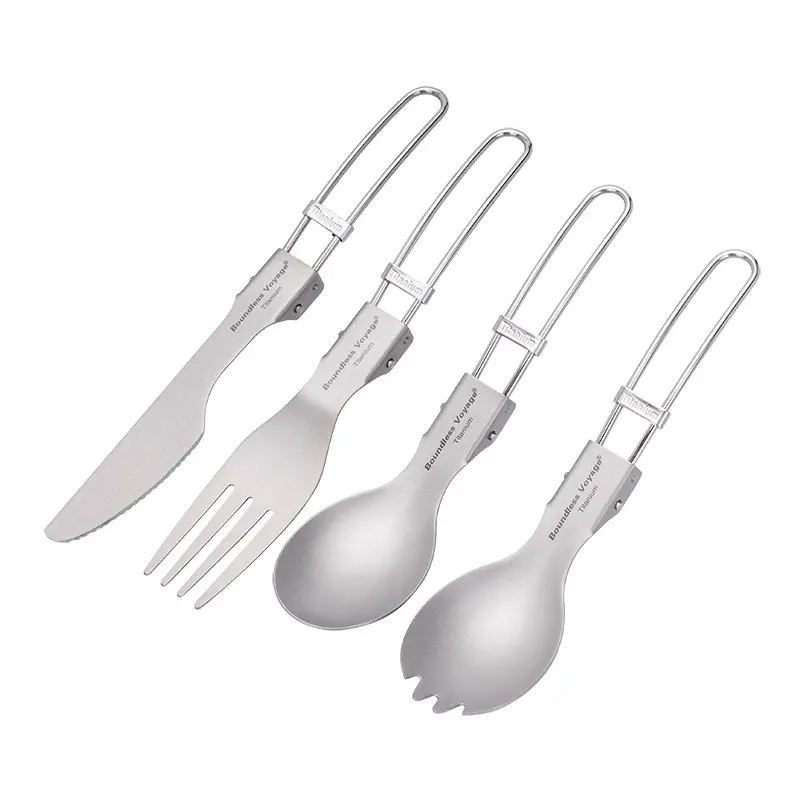 Boundless Voyage Titanium Folding Spoon, Spork, Fork, Knife, Outdoor Portable Foldable Cutlery For Adult Child, Compact and Durable Design, Camping Picnic Tableware