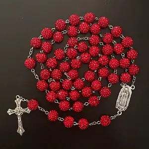 Red Glam Rhinestone Catholic Rosary