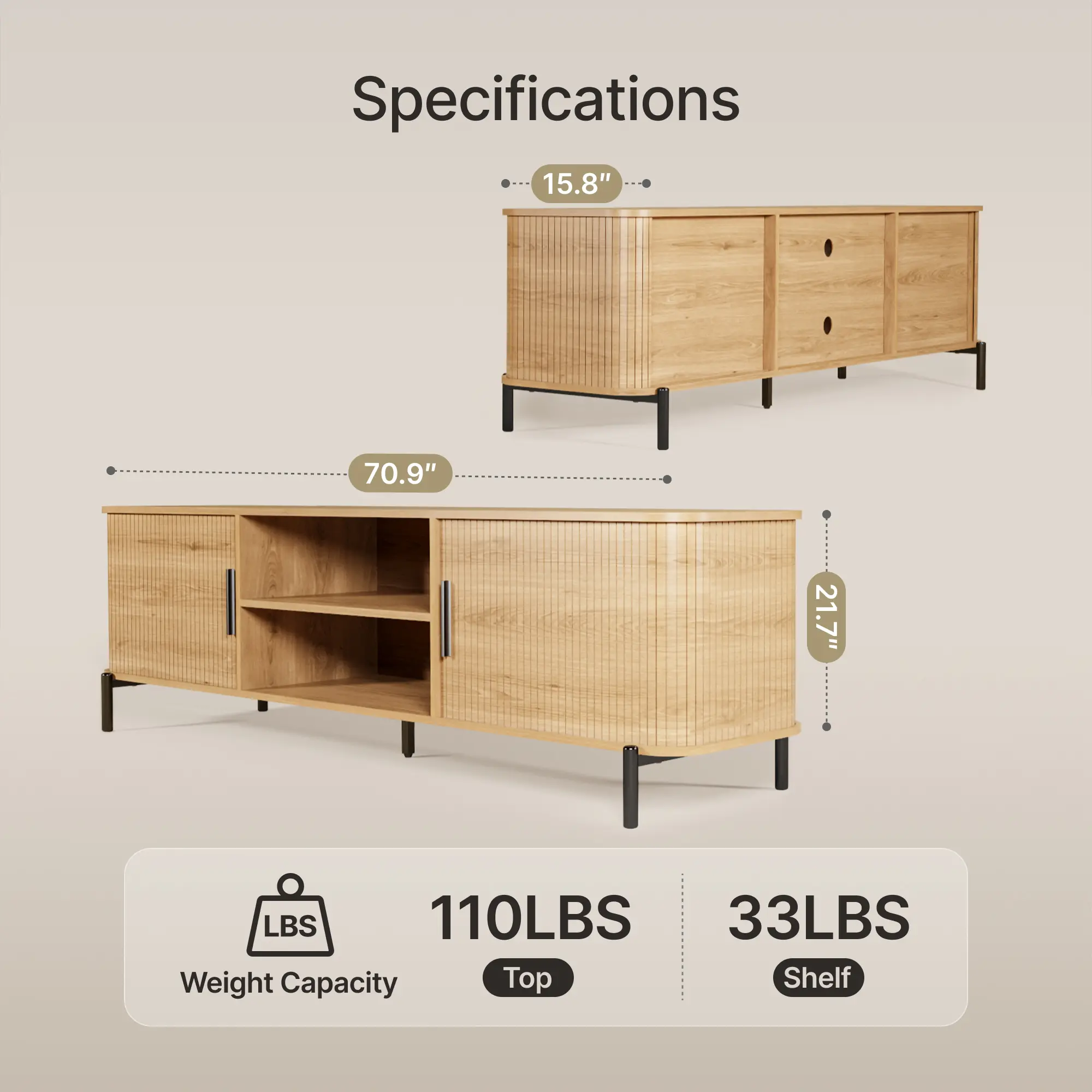 70" Wood Fluted TV Stand