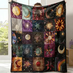 Star & Moon Pattern Blanket, 1 Count Soft Comfortable Throw Blanket, Stylish Blanket, Cool Bedroom Bedding Blankets, Warm Napping Blanket for Home Office Travel