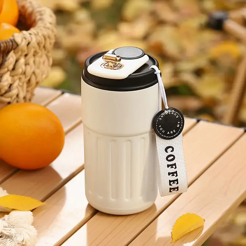 Stainless Steel Vacuum Flask Coffee Mug with Touch Screen LED Temperature Display Lid, Hot-Cold Insulation, Lanyard, Portable for Outdoor Travel, Christmas Use, Flasks
