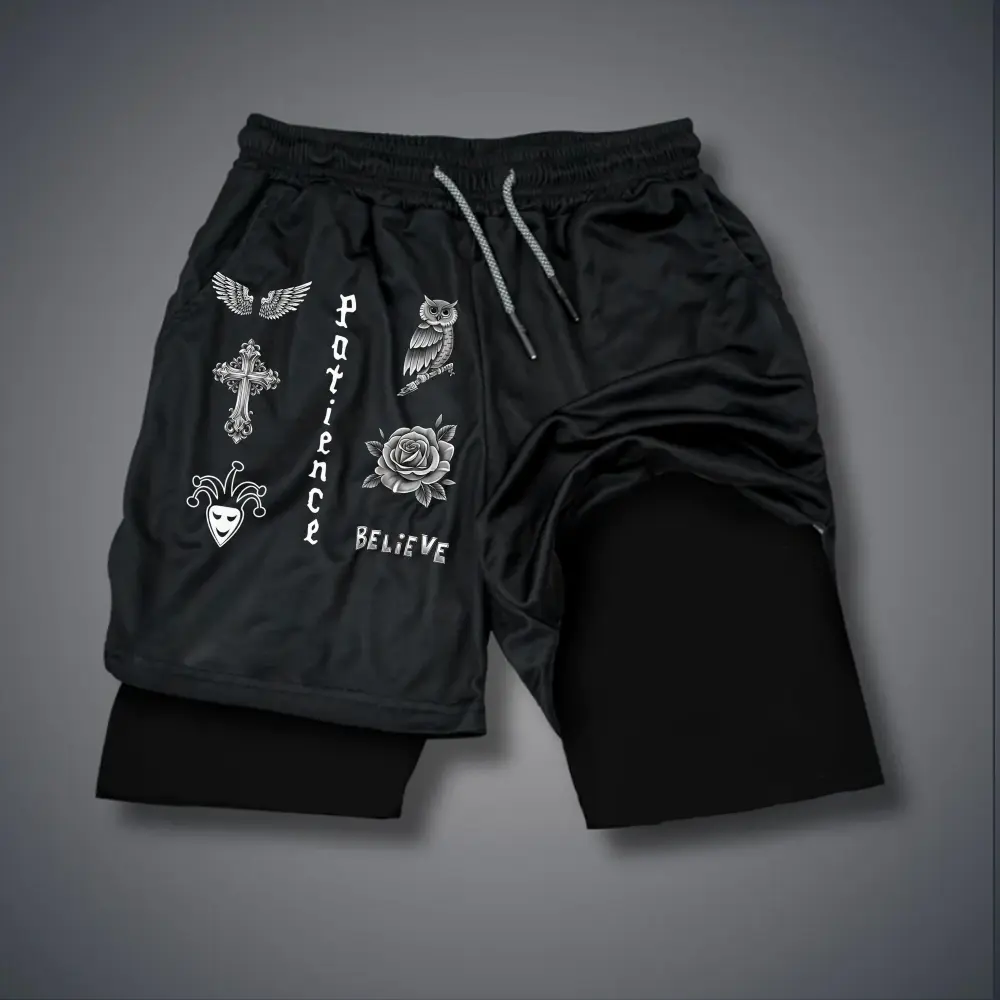 JB Double-Layer Sports Shorts Graphic Shorts Black Shorts Camo Shorts Streetwear Shorts Men Outfits Men Short Shorts Vacation Outfits Shorts