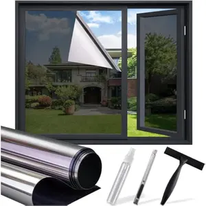 Window Tint for Home, One Way Privacy Film Heat & UV Blocking, Static Cling No Glue Renter Friendly Cover for Home Bedroom, Office & Sliding Glass Door, 17.5 x 78.7 Inch with 3 Tools, Black