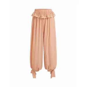 Cider Chiffon Mid Rise Lace Panel Bowknot Bloomer Trousers