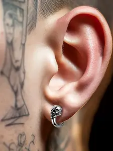 Trendy Skull Head Earrings, Hip Hop Men's Stainless Steel Punk Style Nipple Rings, Unique Fashion Ear Jewelry, Bold and Trendy Accessories, Ear Studs