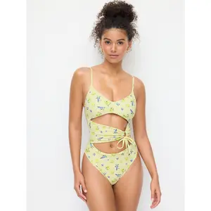 Cider Sweetheart Gingham & Fruit Graphic Cut Out One Piece Swimsuit