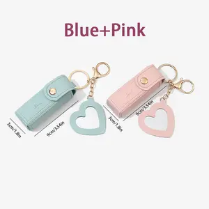 2 PCS Lipstick Holder Keychain PU Leather Potable Chapstick Holder with Mirror Soft Lip-Balm Holder Travel Storage Case, Lipstick Pouch, Mini Bag Balm for Chapstick Perfume Fingernail Polish