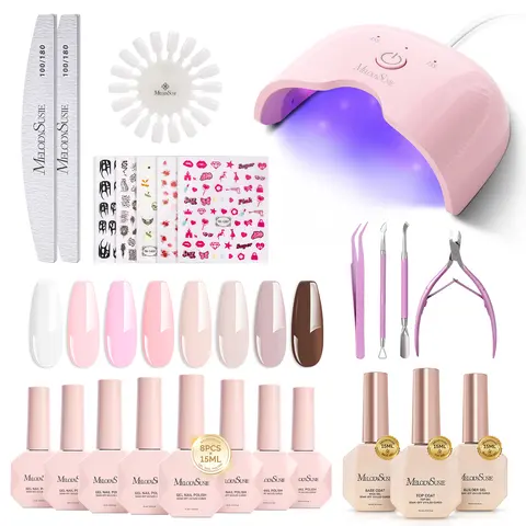 MelodySusie Gel Nail Polish Kit with UV Light P-ART06F- Popular Color Jelly Gel with Builder and Baser &Glossy Top Coat Soak Off Includes Nail Art Tools Nail Art Gift for Women & Girls Starter Kit