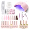 MelodySusie Gel Nail Polish Kit with UV Light P-ART06F- Popular Color Jelly Gel with Builder and Baser &Glossy Top Coat Soak Off Includes Nail Art Tools Nail Art Gift for Women & Girls Starter Kit