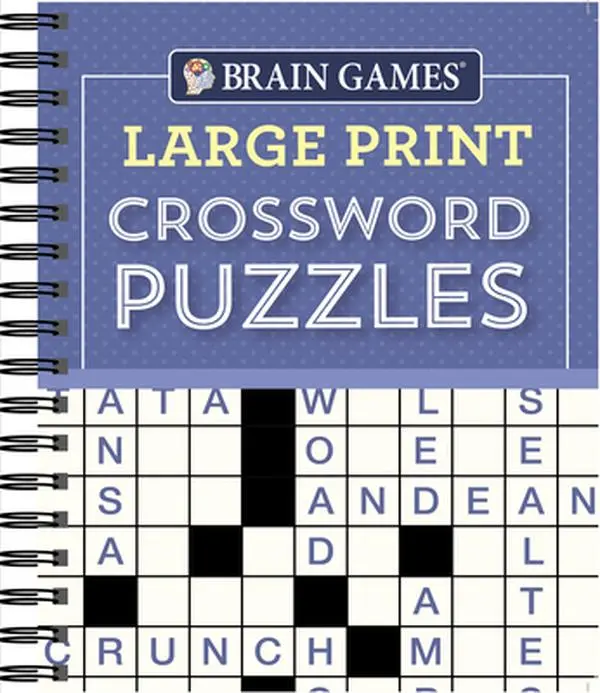 Brain Games Large Print Crossword Puzzles Book - Purple, Spiral Bound, Challenge-Fun Geography Brain Teasers with Difficulty-Tough Content by Publications International Ltd