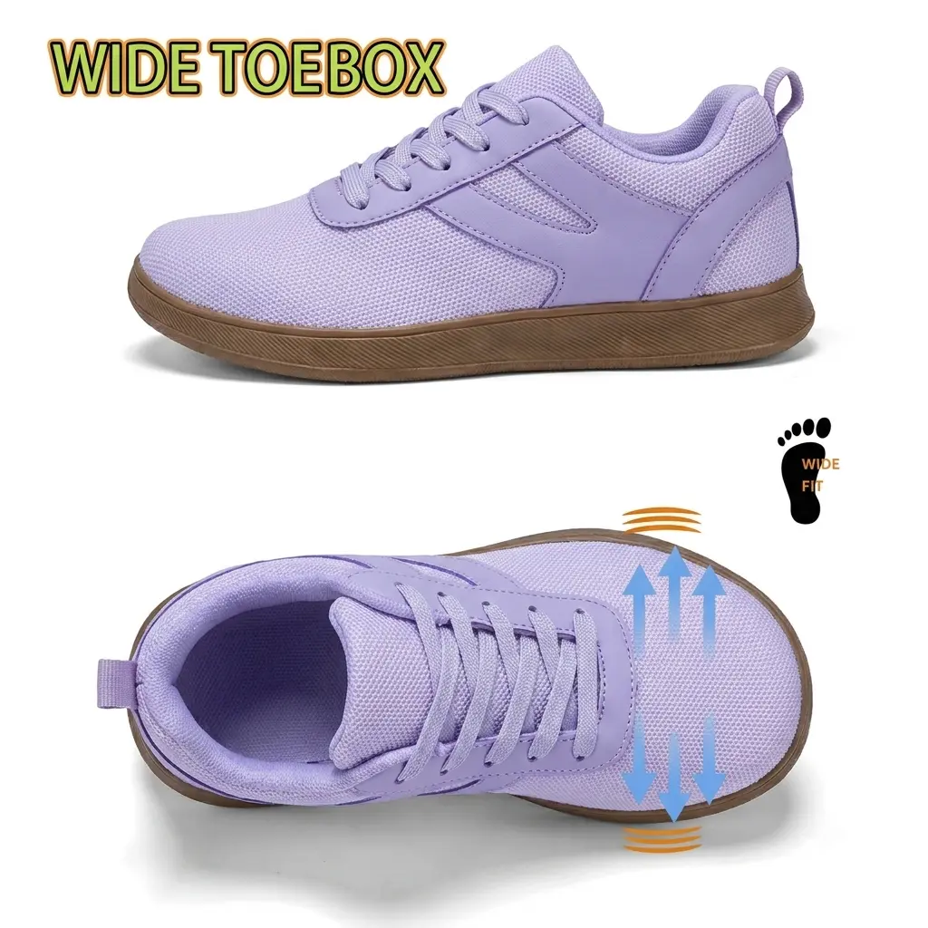 Women's light purple wide toe casual sports shoes are flexible and lightweight running shoes with a skin friendly soft lining and a heel pull ring for easy on and off. They are suitable for daily commuting, park walks, outdoor travel and other scenarios