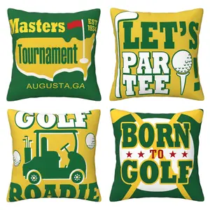 Golf Masters Decoration Pillow Set Green Yellow Golf Cart Ball Outdoor Home Decoration, Club Sports Boys Sofa Cushion Set Golf Player Gift, 4-piece Set Double sided Printing