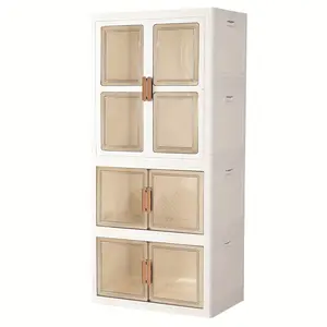 Home Essentials Portable Closet Collapsible Clothes Cabinet Large Plastic Wardrobe with Hanging Rod Folding Dresser with Double Doors