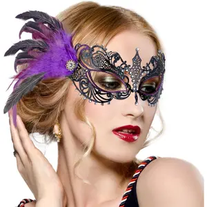 Feather Masquerade Mask for Women - 2026 Venetian Antique Masks Carnival Eyemask with Shiny Rhinestone for Woman