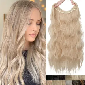 Long Wavy Invisible Wire Hair Extensions With Transparent Headband Adjustable Size 4 Secure Clips Secret Wire Hairpiece Clip In Hair Pieces Synthetic Hair Extensions