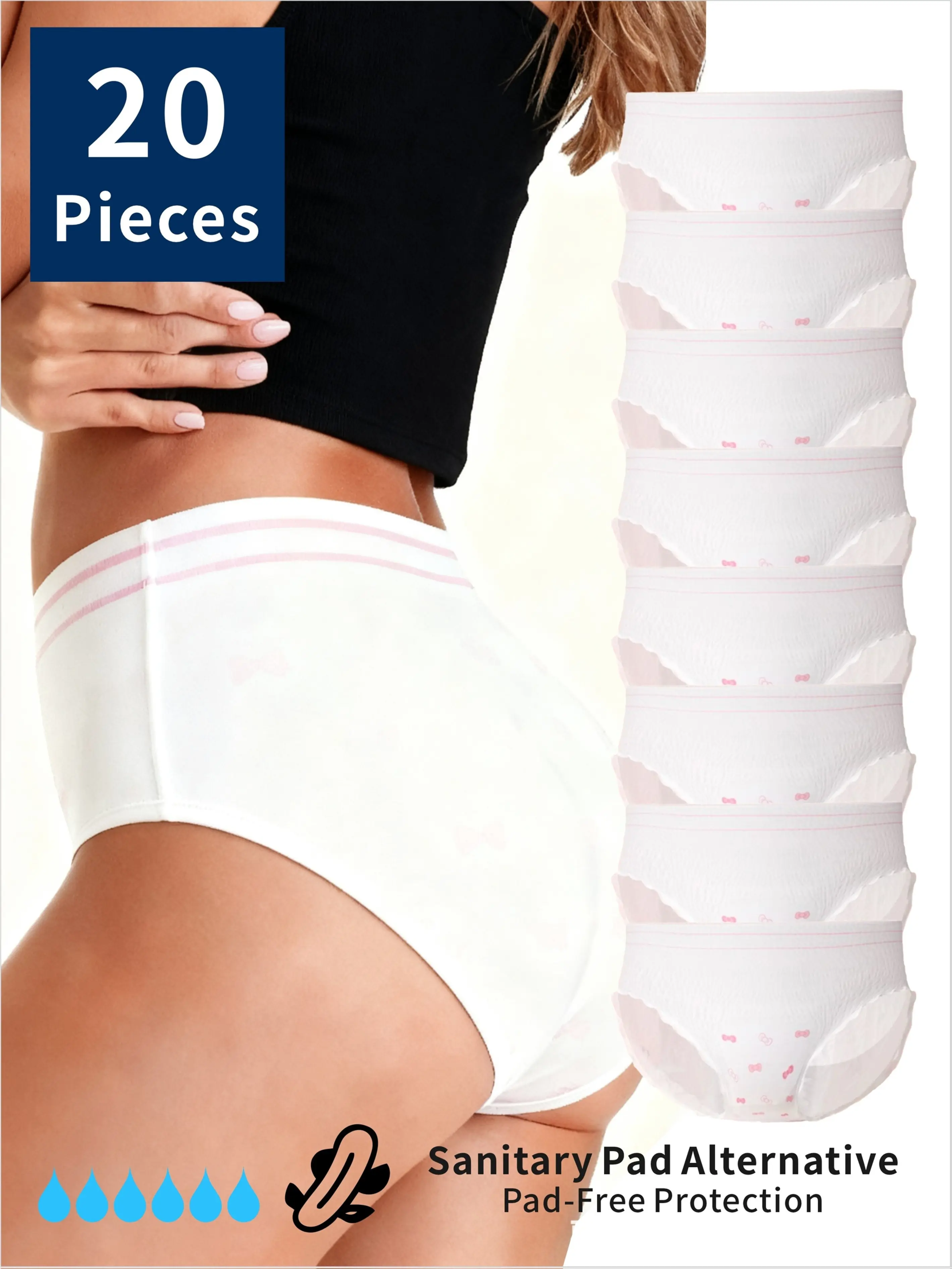 20 Packs Disposable Underwear-Style Sanitary Pads, High Absorbency Leak-Proof Protection, 360° Stretch Waistband, Comfortable & Breathable, Night & Travel Essential, Outdoor Use, Period Panties Alternative
