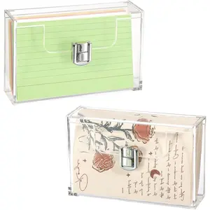 2 Pack Clear Acrylic Index Card Box for 3x5 Inch Cards, Holder Notecard Box Recipe Card Box Plastic Storage Organizer for Index Cards, Flashcards, Recipes