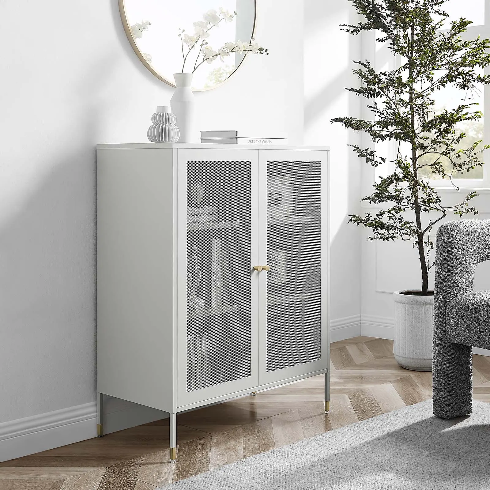 Modway Covelo 32" Light Gray Accent Cabinet - Modern Storage Cabinets, Adjustable Shelves, Dual Storage Indoor Cupboard for Living Room, Adjustable Shelves Living Room Furniture, Dual Storage Living Room Furniture