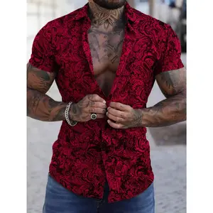 Paisley Print Single Breasted Casual Short Sleeve Shirt, Suitable For Everyday Wear Cool Shirts For Men
