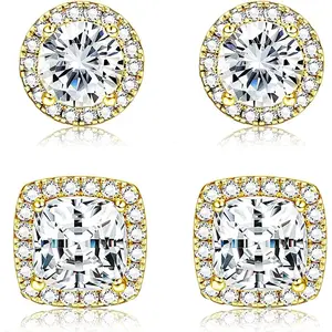 CASSIECA Unisex 2-Pair Small Zirconia Ear Studs - Hypoallergenic Gold & Silver Tone Costume Jewelry, Earrings for Women, Crystal-Studded Fake Diamond Earrings (Summervibes), Earring For Women
