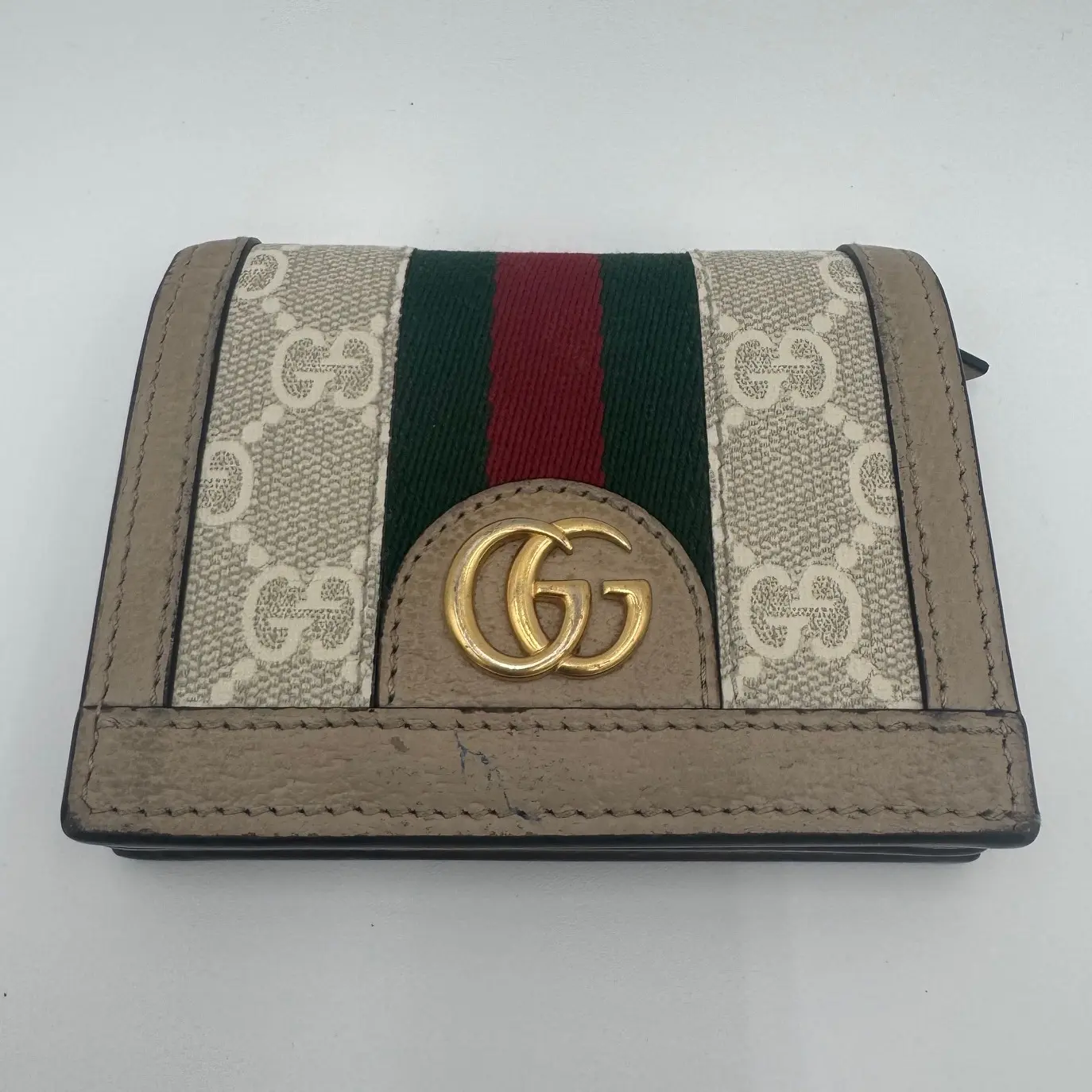 Pre-owned GUCCI leather Small Leather Goods GG Supreme Ophidia Card Case Wallet