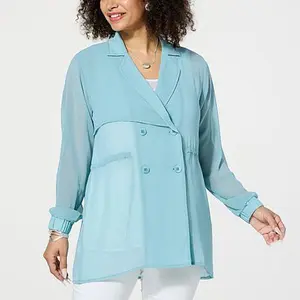 MarlaWynne WynneLayers Chiffon Double-Breasted Trench Jacket