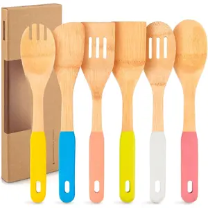 Colorful  Wooden Spoons for Cooking, 6- Kitchen Utensil Set - Nonstick Cooking Tools with Lightweight  Spatula & Spoon - Apartment Essentials &  Idea