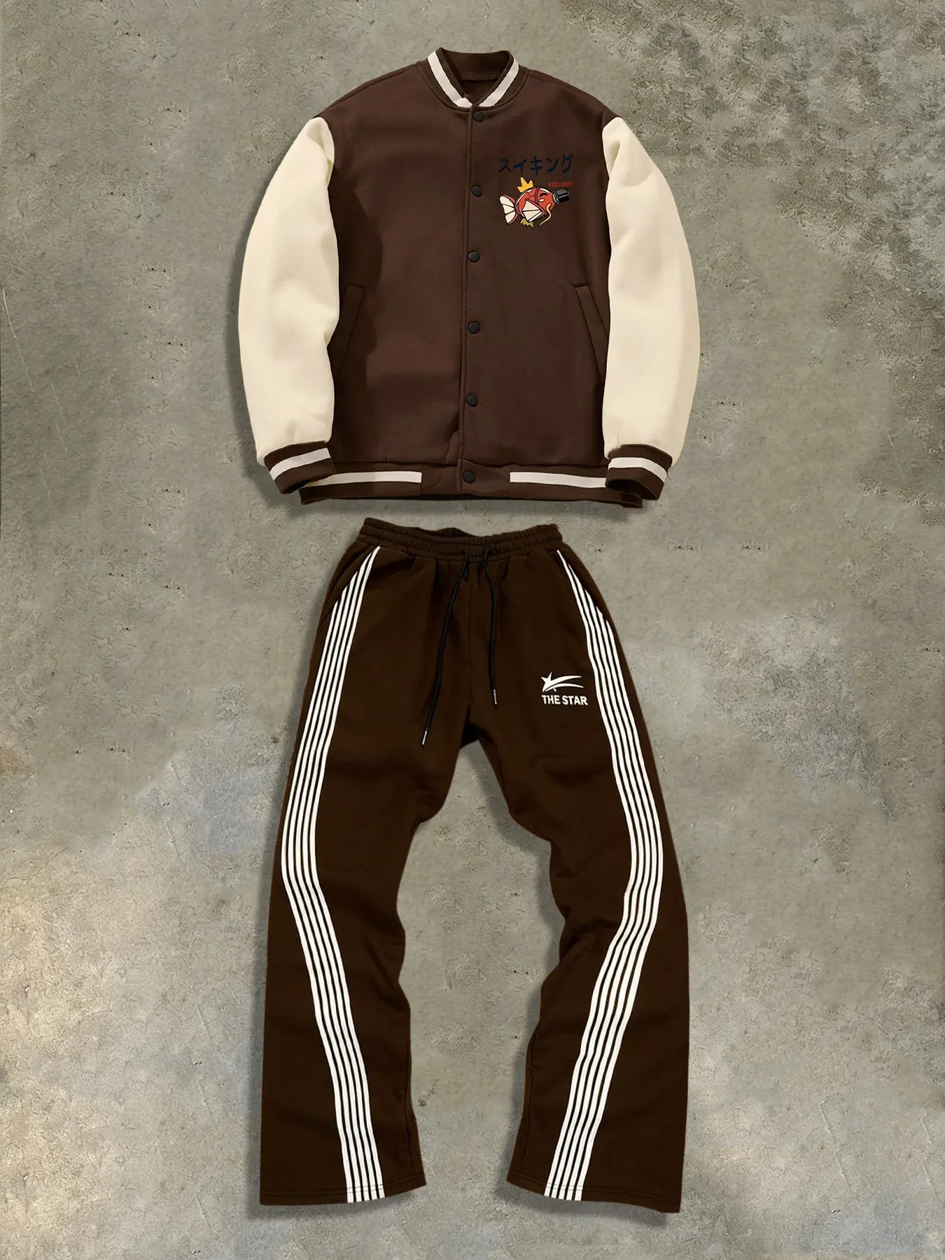 Tikmen Baseball Jacket & Sweatpants Set, Fitted Long Sleeve, Casual Street Style, Colorblock, Patchwork, Fall & Winter Warm