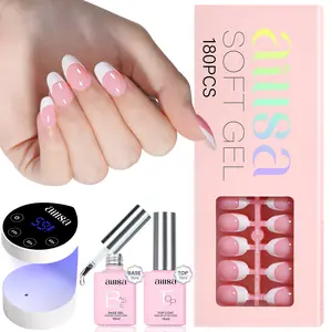 Aillsa 180pcs Sheer Pink French Tips Press-ons Nail in 15 sizes, 4 Timers Setting UV Light with Auto Sensor, Base and Top coat, Easy to Wear Press-on Nail Set Nail Extension DIY Nail Art birthday gifts 2025 gel x nai Manicure Nailcare Cosmetic