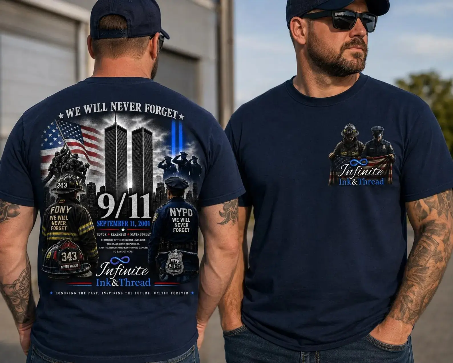 Never Forget 9/11 Memorial Shirt, FDNY & NYPD Tribute T-Shirt, Patriot Day 2001 Remembrance Tee, Firefighter Police Gift, Gift For Men