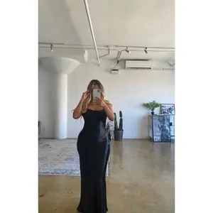 "Dreya" Satin Long Dress - Black